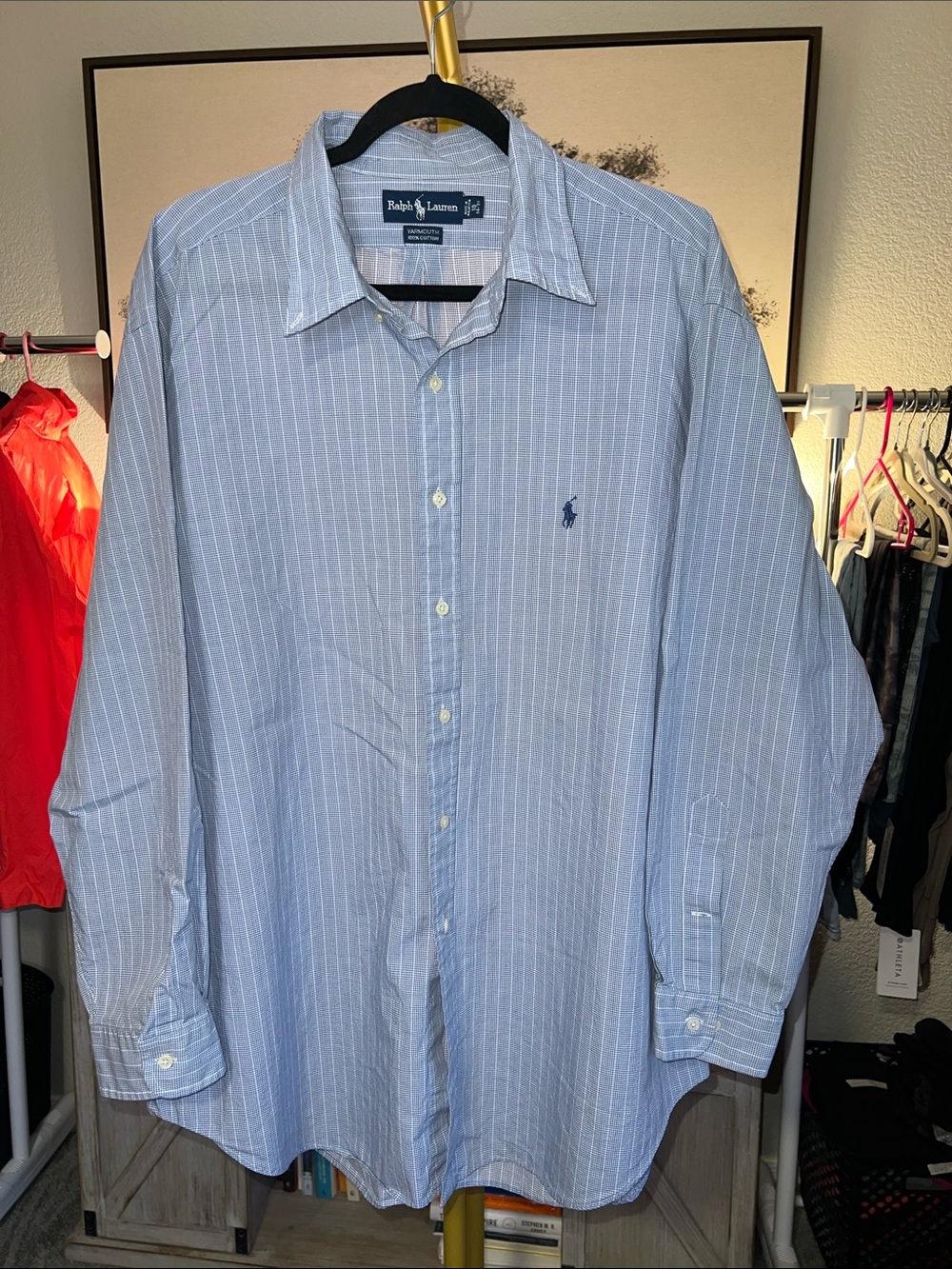 Ralph Lauren Men's Blue Stripe Button-Down Shirt Size 18- 34/35